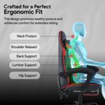 Valor X USA Striker 2026 Edition | Ergonomic Gaming & Office Computer Chair | Premium PU Leather | Dual Massager Back Support | Adjustable Neck & Lumbar Pillow | Ergo Sync Armrests | Footrest (Red) - Image 6