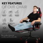 Valor X USA Striker 2026 Edition | Ergonomic Gaming & Office Computer Chair | Premium PU Leather | Dual Massager Back Support | Adjustable Neck & Lumbar Pillow | Ergo Sync Armrests | Footrest (Red) - Image 7