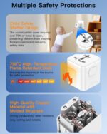 URJD Universal Travel Socket, 2500W High Power Output, 9 Hole Universal Socket, Multi Plug Adapter All in One for US, UK, Europe, India, Africa, Asia180+ Countries, 100-250V Voltage - Image 4