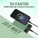 Portronics Luxcell B 10K 10000 mAh 22.5W Fast Charging Power Bank, Ultra Slim Power Bank with Mach USB-A Output, Type C PD Output, Type C Input, Wake Up Button(Green) - Image 3