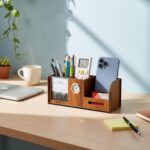 Deskart Desk Organizer With 2026 Calender, Clock, Business Visiting Card And Mobile Holder | Multipurpose Wooden Pen And Pencil Holder Stand For Office & Study Table - Image 3