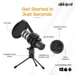 AKKORD USB Microphone with Tripod Stand – 192kHz/24Bit Cardioid Condenser Mic, 9.7mm Diaphragm, Plug & Play for Podcasting, Streaming, Voice Recording, Gaming – for PC, Mac, Laptop - Image 4