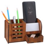 Deskart Desk Organizer With Drawer, Business Visiting Card & Mobile Holder | Multipurpose Wooden Pen And Pencil Holder Stand For Office Desk And Study Table - Image 4