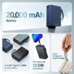 Ambrane 20000mAh Small Pocket Size Powerbank, Hanging InBuilt Type C Cable, 22.5W Fast Charging, Type C PD & USB Output for iPhone, Android Mobiles & Other Devices (MiniCharge 20, Black-Grey) - Image 3