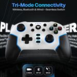 EvoFox Elite X2 Pro Gaming Controller for PC, Android, TV, Switch Tri-Mode -2.4G/BT/Wired Gamepad, HallSense Magnetic Triggers & Joystick, 1000Hz Polling, RGB, Replaceable JoySticks,16h Battery-White - Image 3
