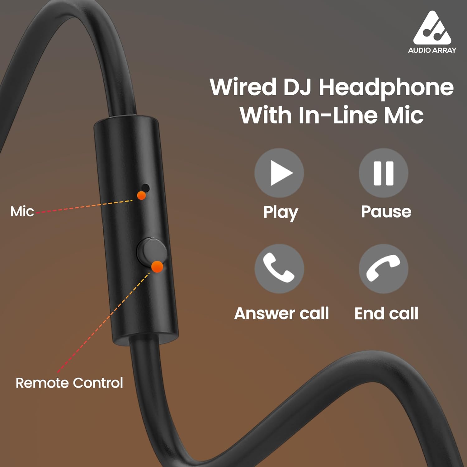 Audio Array AH-50 Professional DJ Headphone | 50mm Drivers | 32Ω | 20Hz-20kHz | Dual Detachable Cables With Mic & Controls | Buddy Share Technology | 105 dB SPL | One Ear Listening | Monitoring,Mixing - Image 3