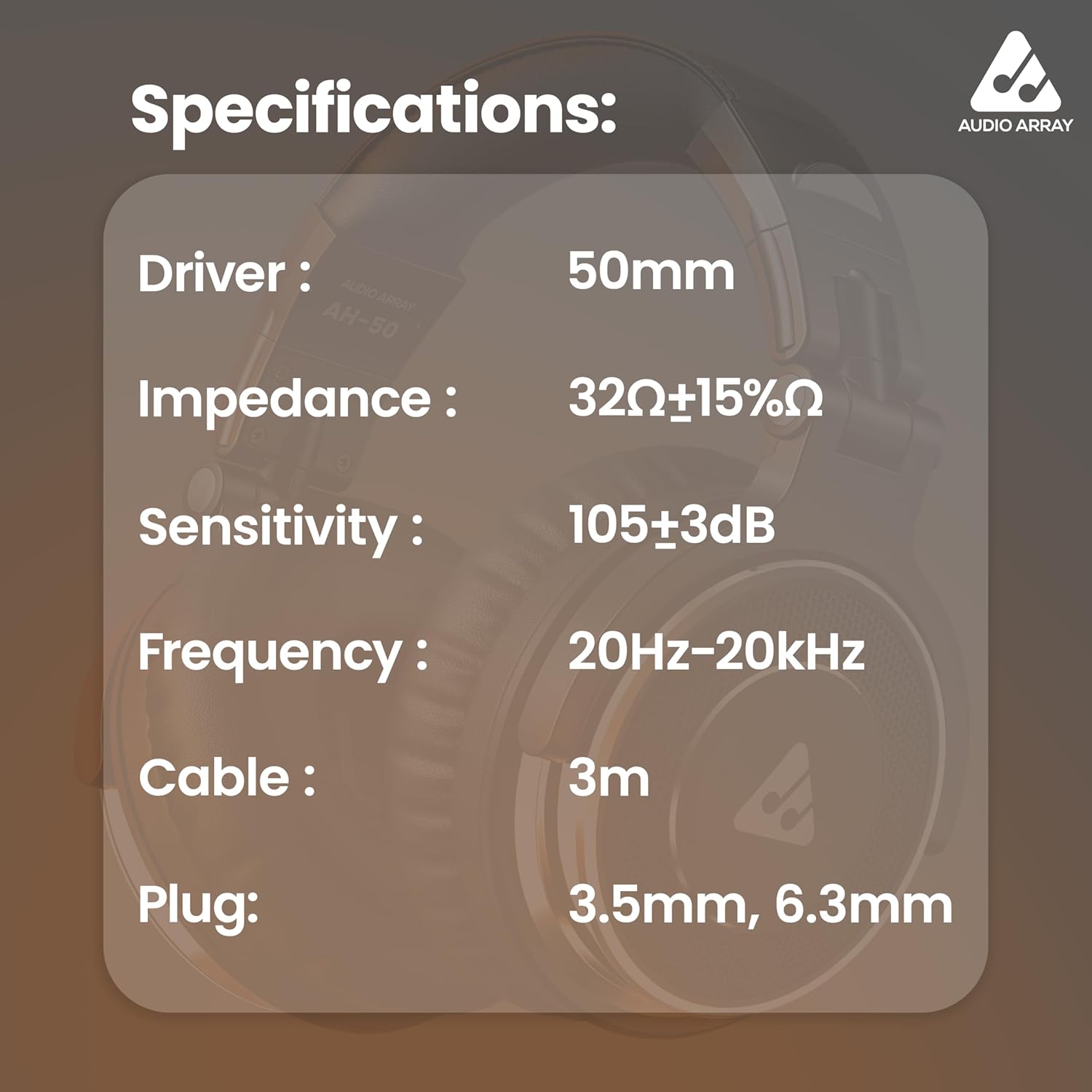 Audio Array AH-50 Professional DJ Headphone | 50mm Drivers | 32Ω | 20Hz-20kHz | Dual Detachable Cables With Mic & Controls | Buddy Share Technology | 105 dB SPL | One Ear Listening | Monitoring,Mixing - Image 10