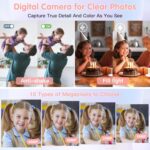 CAMKORY Digital Camera FHD 1080P 44MP Compact Camera 16X Digital Zoom Camera Small Easy to Use Selfie with 2 Batteries for Children Beginners Girls - Image 4