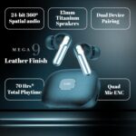 truke Mega 9 New Launch True Wireless in Ear Earbuds W/ 24-Bit Lossless Spatial Audio, 70H Battery Fast Charge Ear Buds, Leather Finish, 13mm Speakers TWS, 40ms Ultra Low Latency, 4Mics ENC - Image 3