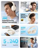 soundcore by Anker Q20i Hybrid Active Noise Cancelling Headphones, Wireless Over-Ear Bluetooth, 40H Long ANC Playtime, Hi-Res Audio, Big Bass, Customize via an App, Transparency Mode (White) - Image 3