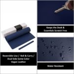 Premium Vegan Leather Desk Mat 90X45cm 2.4mm Thick&Padded|Laptop Mat/Extended Mouse Pad/Stitched, Reversible, Sturdy Deskspread with High Tear/Peel Strength|Anti-Slip,Splash-Proof|Blue - Image 4
