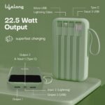 Lifelong Electronics 20000mAh 22.5W Fast Charging Power Bank | 3 Inputs (in-Built USB + Lightning + Type-C Port) | 6 Outputs (3 Integrated Cables + Type-C + 2 USB) | QC 3.0 Powerbank - Image 4