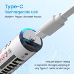 Portronics AA Lithius Type C Rechargeable Batteries, Pack of 2, Lithium Ion Cell Composition, Upto 1480mAh Capacity, Low Self Discharge, No Separate Charger Required (White) - Image 4