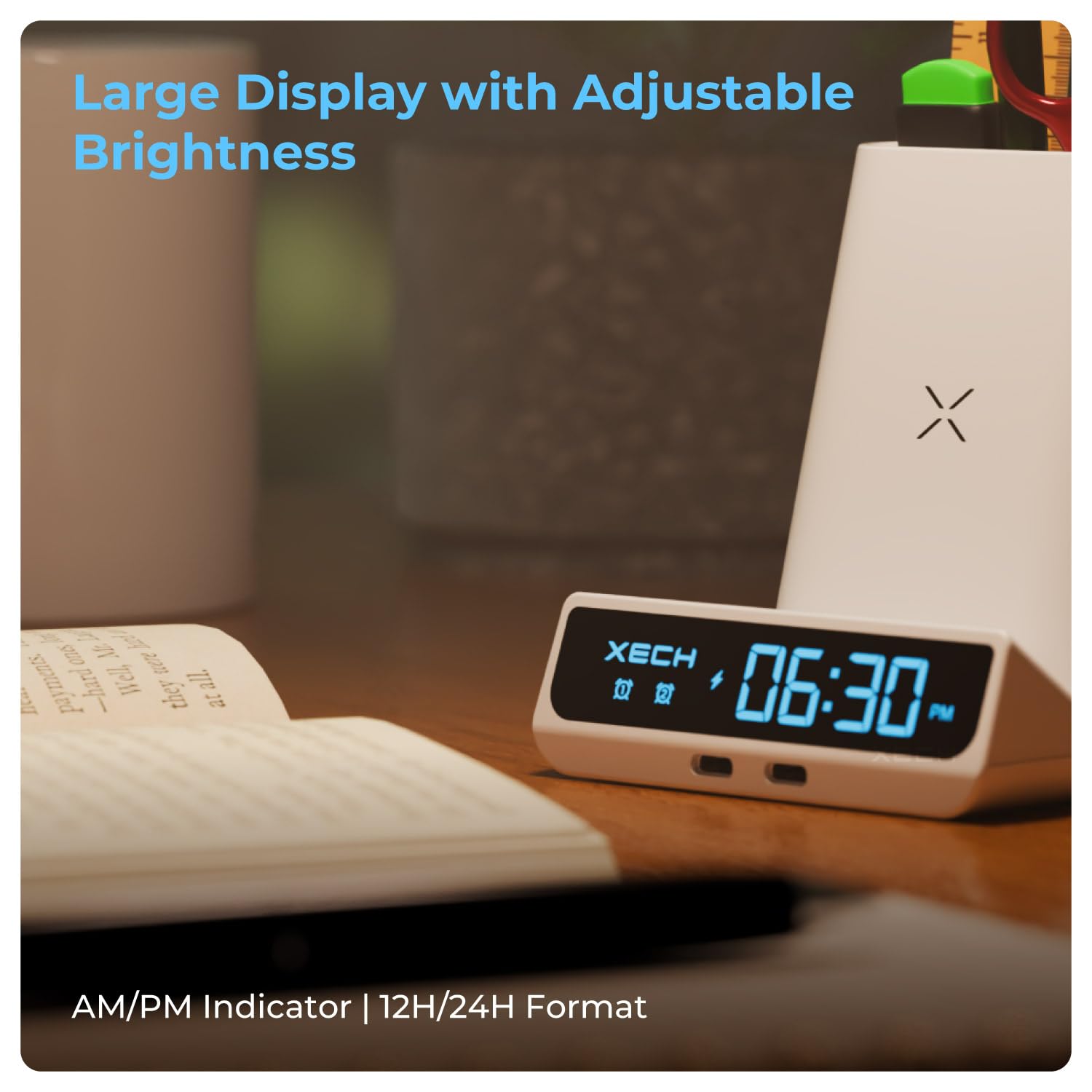 Xech Digital Alarm Clock for Heavy Sleepers | Lamp with 15W Fast Wireless Charger & Dual USB-C Output Ports | Type-C Wired Input | Valentine Gift for Husband Men Boys | Made in India (Quest Ultra) - Image 6