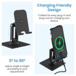 Ambrane 360° Rotation, Foldable Design Mobile Stand with Stable Metalic Round Base, Multiple Height & Angle adjustments Compatible with Smartphones, Tablets, Kindles & iPad (Twistand 360, Black) - Image 4