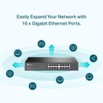 TP-Link 16 Port Gigabit Switch Easy Smart Managed Plug & Play Desktop/Rackmount Sturdy Metal w/ Shielded Ports Support QoS, Vlan, IGMP & Link Aggregation (TL-SG1016DE),Black - Image 3