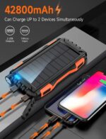 Solar Power Bank Portable Charger,USB Type C 42800mAh Huge Capacity External Battery Pack,PD18W QC 3.0 Phone Charger,3 Charging Port With Battery LED Display,Super Bright Flashlight - Image 3