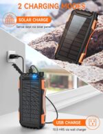 Solar Power Bank Portable Charger,USB Type C 42800mAh Huge Capacity External Battery Pack,PD18W QC 3.0 Phone Charger,3 Charging Port With Battery LED Display,Super Bright Flashlight - Image 4