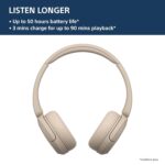 Sony WH-CH520 Wireless Bluetooth Headphones on Ear with Mic, Up to 50Hrs Battery, Quick Charge, DSEE Upscale, Multipoint Connectivity, Voice Assistant, Customized EQ-Beige - Image 3