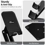 ELV DIRECT 360° Rotating Plastic Mobile Phone Stand with Metallic Base | Foldable & Adjustable Desk Holder for Smartphones | Universally Compatible, Lightweight & Durable – Black - Image 5