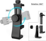 TECHONTO® 360° Degree Cell Phone Holder with Adjustable Clamp Phone Tripod Mount Adapter Compatible with Smartphones & All Types of Tripods – Black - Image 3