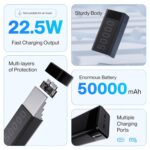 Ambrane 50000mAh Powerbank, 20W Fast Charging, Triple Output (2 USB & 1 Type C), PD, Quick Charge for iPhone, Android & Other Devices, Made in India + USB Type-C Input (Stylo Max 50k, Black) - Image 3