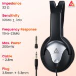 Audio Array AH-40-SL Wired Over-Ear Headphones | 40mm Drivers, 15-22KHz, 32Ω, 105dB SPL Sound, Studio Monitoring, Gaming, Live Music Headset with 3.5mm + 6.3mm Plug Compatibility - Image 3