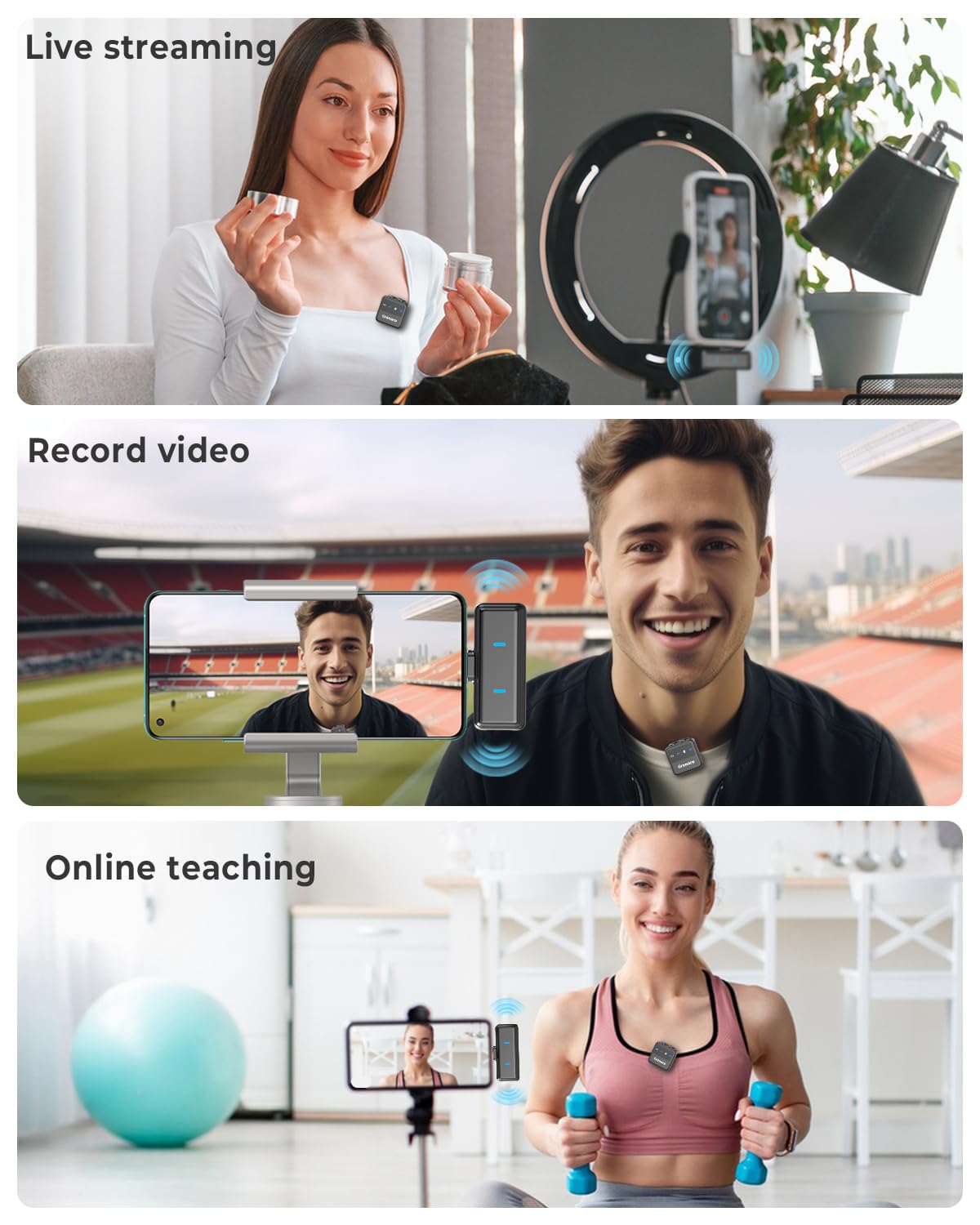 GRENARO P10 Wireless Mic for Youtubers with 3-Level Noise Reduction,Mic for YouTube Wireless with 40H Charging Case,Compatible with Devices Featuring Type-C and Lightning Ports Devices - Image 4