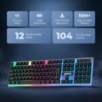 Geonix Cruiser K5, Wired Gaming Keyboard, 104 Keys, 1.5m Cable, 12 Multimedia Keys, USB Interface, RGB Colour, Plug and Play - Image 3