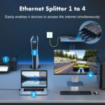 Ethernet Splitter 1 to 4, 1000Mbps High-Speed Internet Splitter, Gigabit RJ45 Port Router Switch, LAN-Splitter, Supporting Simultaneous Networking of 4 Devices, Applicable to Cat5/5e/6/7/8 Cable - Image 3