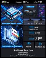 GMKtec Mini PC, Intel Twin Lake N150 (Upgraded N100), 16GB DDR4 RAM 512GB PCIe M.2 SSD, Desktop Computer 4K Dual HDMI/USB3.2/WiFi 6/BT5.2/2.5GbE RJ45 for Office, Business - Image 3