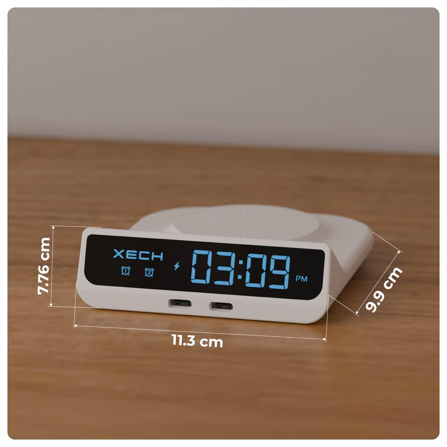 Xech Digital Alarm Clock for Heavy Sleepers | 15W Fast Wireless Charger & Dual USB-C Ports | Type-C Input | Valentine Gift for Girlfriend, Husband, Wife, Boyfriend | Made in India (White, Quest Neo) - Image 5