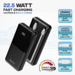 pTron Dynamo Power 20000mAh 22.5W Super Fast Charging, USB Type-C Input Power Bank with Quick Charge & 20W Power Delivery, Built-in Charging Cables, 4 Outputs, Type-C Input/Output Port (Black) - Image 4
