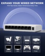 FEDUS Ethernet Switch, Gigabit 1000Mbps 8 Port Gigabit Ethernet Splitter, Plug & Play, Desktop Network Switch Hub, Unmanaged, Compact, with LED, Fanless Quiet, for Internet Cable, Laptop, Router, NAS - Image 4