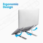 ZEBRONICS Aluminium Alloy Laptop Stand, Compatible with 9-15.6 inch Laptops, 7 Angles Adjustable Tabletop, Anti Slip Silicon Rubber Pads, Foldable, Velvet Pouch Inside, Zeb-NS2000 (Silver) - Image 3