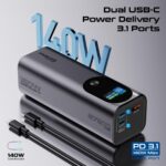 Promate 160W Laptop & Mobile Power Bank (27600mAh) | Smart TFT LCD Screen, USB-A QC 3.0, Dual Type-C Input/Output Ports, Over-Heating Protection | Power Bank for Laptop, iPhone and Android, Titan-160 - Image 4