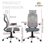 Da URBAN® Merlion Office Chair,High Back Mesh Ergonomic Home Office Desk Chair with 3 Years Warranty, Adjustable Armrests,Adjustable Lumbar Support,Tilt Lock Mechanism (Grey) - Image 3