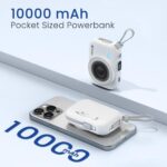 Portronics Power Shutter 10000mAh 15W Magnetic Wireless Fast Charging Powerbank with in-Built Type C & 8 Pin Cable, 22.5W Type C PD Output, Type C Bidirectional Port, LED Display (White) - Image 3