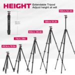 ULANZI MT-55 Ombra Travel Tripod, 62.2 Professional Camera Tripod, Aluminum, Max Load 17.6 LB, 360° Ball Head, Quick Release Plate, Phone Holder Included, Black - Image 4