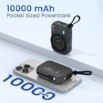 Portronics Power Shutter 10000mAh 15W Magnetic Wireless Fast Charging Powerbank with in-Built Type C & 8 Pin Cable, 22.5W Type C PD Output, Type C Bidirectional Port, LED Display (Black) - Image 3