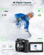 48MP 4K Digital Camera for Photography & Video, Autofocus, Anti-Shake, 16X Zoom, 3" 180° Flip Screen, Vlogging Camera for YouTube with Flash, 32GB Card & Battery Charger - Black - Image 3