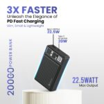 Portronics Luxcell Mini 20K Advanced 20000 mAh Nano Power Bank with 22.5W Max Output, LED Indicator, Mach USB-A Output, Type C PD Output, Type C Input, Wake Up Button(Black) - Image 3