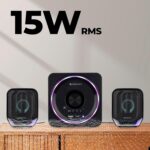 ZEBRONICS Pluto 2-2.1 Channel Desktop Speaker with 15 watts Output, Bluetooth 5.0, USB, mSD, FM, 3.5mm Jack Line Input, Inbuilt Volume Control, USB Powered, RGB Lights - Image 3