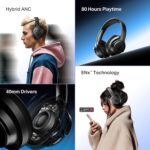 boAt Rockerz 512 ANC,(~40dB) Hybrid ANC, 80H Battery, 40mm Drivers, 40ms Low Latency, ENx Tech,Stream Ad Free Music via App Support, Bluetooth Headphones, Wireless Headphone with Mic (Cosmic Black) - Image 4