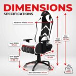 ASE GAMING Gold Series Ergonomic Gaming Chair Premium PU Leather, Adjustable Neck & Lumbar Pillow, 180 Degree Recline with Black Metal Base with 3 Years Warranty (White) - Image 3