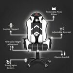 ASE GAMING Gold Series Ergonomic Gaming Chair Premium PU Leather, Adjustable Neck & Lumbar Pillow, 180 Degree Recline with Black Metal Base with 3 Years Warranty (White) - Image 4