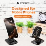 STRIFF mobSpin 360° Rotating Metal Phone Stand, Foldable Mobile Holder with Adjustable Height & Angle, Stable Round Base, Thick Case Friendly, for Smartphones, Tablets, Kindles & iPads – Black - Image 3