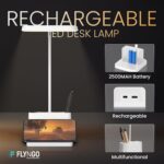FLYNGO Plastic 3 Color Mode Led Study Table Desk Lamp For Students With Pen & Phone Holder, Rechargeable Touch On/Off Studying (204White) - Image 3