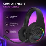 amazon basics Tri-Mode Wireless RGB Gaming Headphones with Detachable Mic,Volume Scroller,Microphone On/Off Button,Type-C Charging Jack, for PC and Laptop. (Black) - Image 5