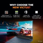 HP Smartchoice Victus, AMD Ryzen 7 7445HS, 6GB RTX 3050, 16GB DDR5(Upgradeable) 512GB SSD, FHD, 144Hz, 300 nits, 15.6''/39.6cm, Win 11, M365* Office24, Blue, 2.29kg, fb3134AX/3120ax, Gaming Laptop - Image 3